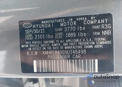 2022 Hyundai Venue Sel из США, поврежденный, VIN KMHRC8A36NU146498